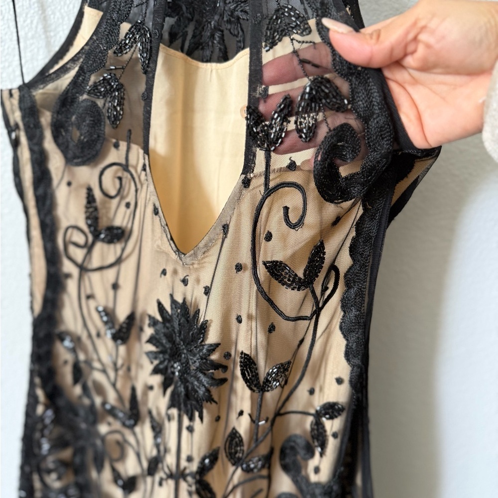 Free People Embroidered Mini Dress Size 2 | Sheer Lace Black Tan Y2K Festival - Picture 7 of 11